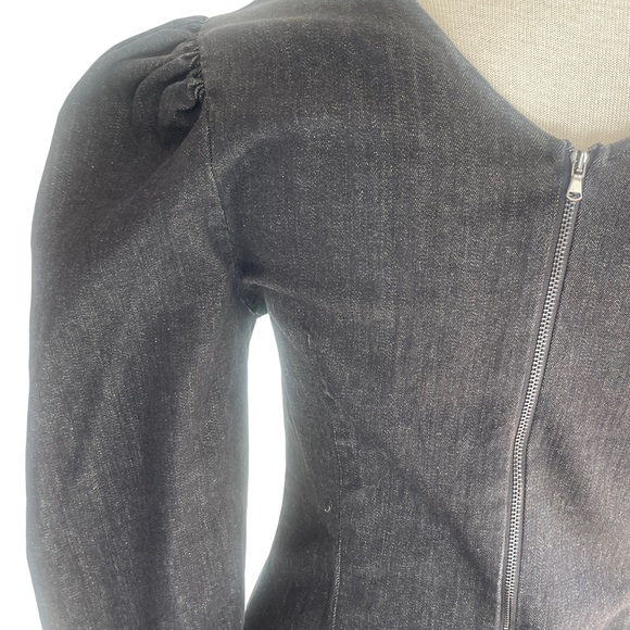 TOPSHOP SEAMED DENIM IN WASHED BLACK ROUND NECK PUFF SHOULDER | SIZE UK10  NWT - Picture 8 of 12